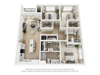 3BR Floor Plan at The Post Apartments, Indiana, 46131