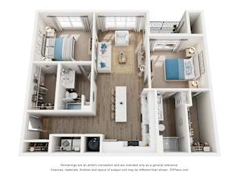 2Bd 2Bth Floor Plan at The Solstice Apartments, Whitestown, Indiana