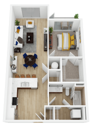 One bedroom apartment 3D floor plan view at Current812 Apartments, Clarksville, IN