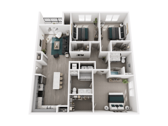3 Bedroom 2 Bath 1.525 Sq.Ft. Floor Plan 2 Bed 2 Bath at The Warren, Jeffersonville