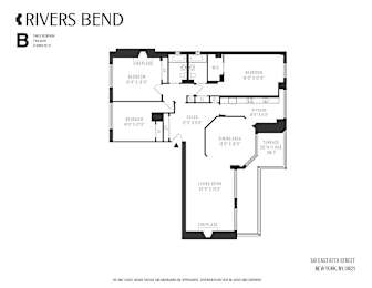 Floor Plan  A black and white floor plan for a Rivers Bend apartment.