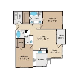 B3 Floor Plan at Seven Oaks Apts, Garland, TX