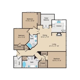C1 Floor Plan at Seven Oaks Apts, Garland, 75044