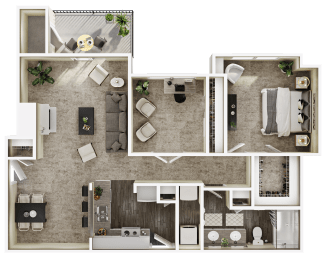a 3d floor plan of a living room with a bedroom