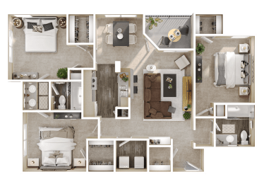 a floor plan of a house with furniture and a living room