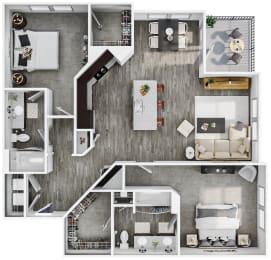 the 1 bedroom floor plan of a 3 bedroom apartment at the