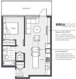 A floor plan of a BOSA SPACE Sleep THEATRE.