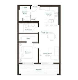 A floor plan of a house with a living room, dining room, kitchen, and several bedrooms.