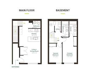 A floor plan of a house with a main floor and basement.