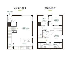 A floor plan of a house showing the main floor and basement.