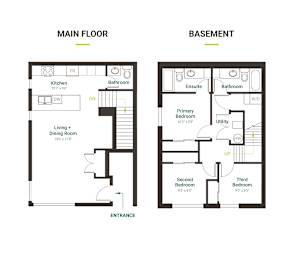 A floor plan of a house showing the main floor and basement.