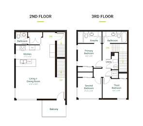 A floor plan of a two-story house with labeled rooms.