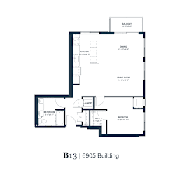 A floor plan of apartment B13 in the 6905 Building.