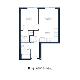 A floor plan of apartment B14 in the 6905 Building.