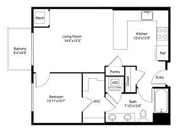 a floor plan of a house with a bedroom and a living room