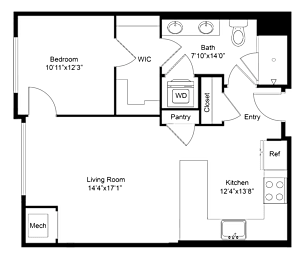 a floor plan of a house with a bedroom and a living room