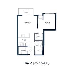 A floor plan of apartment B9-A in the 6905 Building.