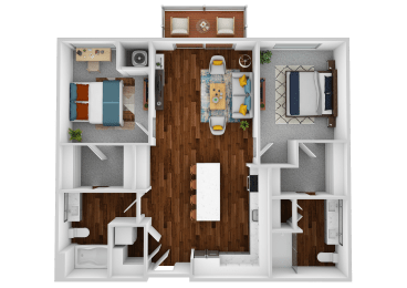 a 3d drawing of the interior of a bedroom floor plan