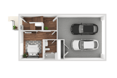 a rendering of the one bedroom floor plan