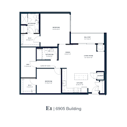 A black and white image of a floor plan for a building named E1 6905 Building.