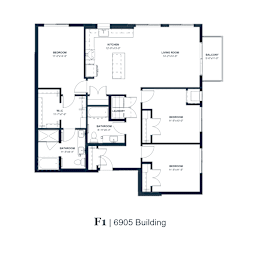 A black and white image of a floor plan for a building labeled F1 | 6905 Building.