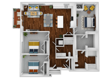 the 1121 sqft floor plan  1 bedroom with 2 baths