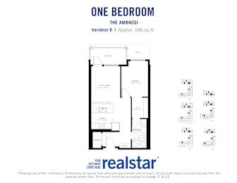 a floor plan of one bedroom one bathroom apartment at The Ambrosi in Kelowna BC