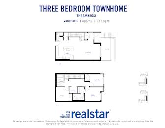 A real estate advertisement for a three bedroom townhome.