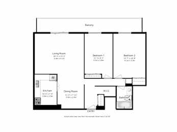 A floor plan of a house with a living room, two bedrooms, a kitchen, a dining room, a bathroom, and a W.I.C.