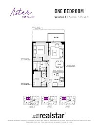 A floor plan for a one bedroom apartment by Aster East Village.