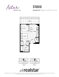 A floor plan for a real estate listing for a studio apartment.