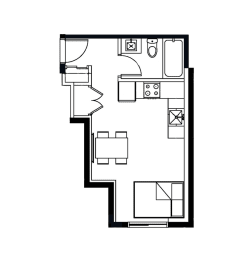 studio unit with one bathroom apartment layout at Bayview Gardens Apartments in White Rock, BC
