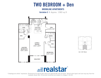 the floor plan of two bedroom + den