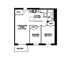 Floor Plan  Two bedroom one bathroom apartment variation B layout at Cedarpoint Apartments in Cambridge, ON