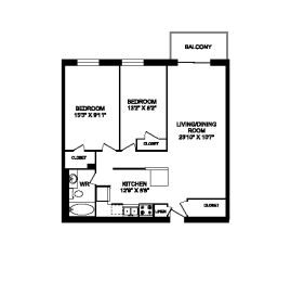 Floor Plan  Two bedroom one bathroom apartment variation F layout at Cedarpoint Apartments in Cambridge, ON