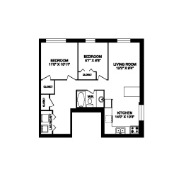 Floor Plan  Two bedroom one bathroom apartment variation G layout at Cedarpoint Apartments in Cambridge, ON