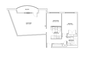 Floor Plan  Fairway Towers 1 Bedroom 1 Bath with large living room and balcony in Sarnia, Ontario
