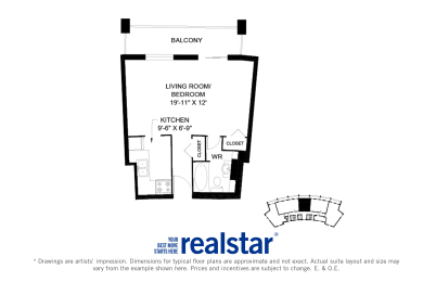 Harbourview Apartments bachelor layout variation A in Oakville, ON