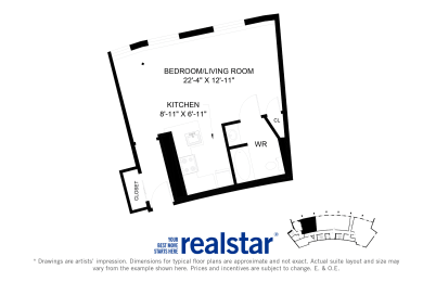 Harbourview Apartments bachelor layout variation B in Oakville, ON