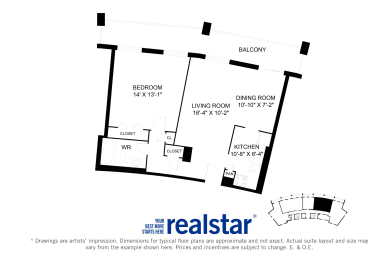 Harbourview Apartments 1-bedroom, 1-bath layout variation A in Oakville, ON