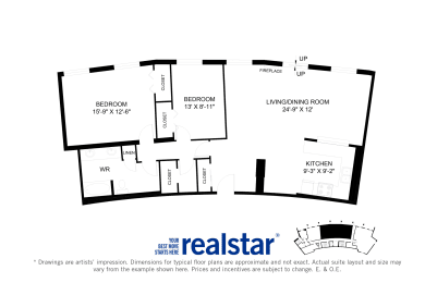 Harbourview Apartments 2-bedroom, 1-bath layout variation D in Oakville, ON