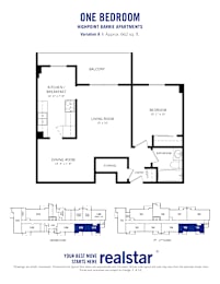 1 bedroom 1 bathroom variation A standard floor plan at Highpoint-Barrie Apartments
