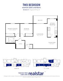 A floor plan for a two bedroom 1 bathroom variation A standard apartment at Highpoint-Barrie Apartments