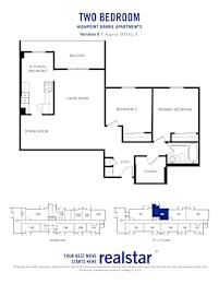 Floor plan for a 2 bedroom 1 bathroom variation B standard layout for Highpoint-Barrie Apartments