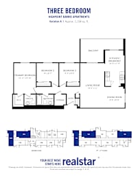 Floor plan for a 3 bedroom 1.5 bathroom variation A layout for Highpoint-Barrie Apartments