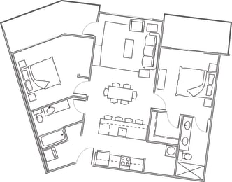 Hoylake Apartments 2 bedroom, 2 bathroom floor plan variation D in Victoria, BC