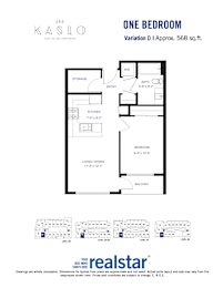 A floor plan for a one bedroom apartment at Kaslo.