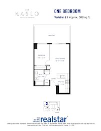 A floor plan for a one bedroom apartment at Kaslo.