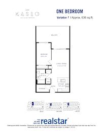 A floor plan for a one bedroom apartment at Kaslo.