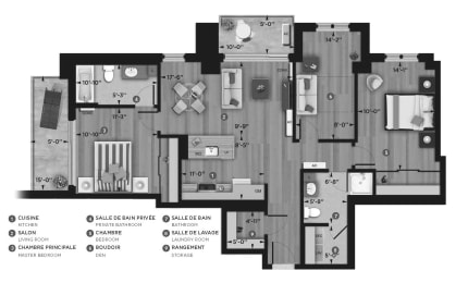 Floor Plan  La Voile Pointe-Claire 2 bedroom 2 bathroom apartment floor plan in Pointe Claire, QC